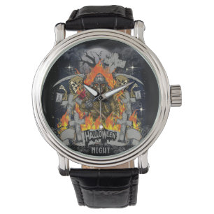 Beängstigendes Skelett im nächtlichen Halloween Armbanduhr