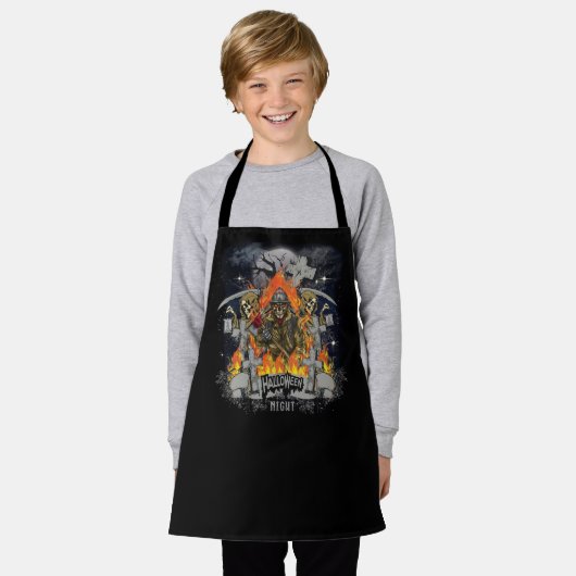 Beängstigendes Skelett im nächtlichen Halloween Schürze (Getragen)