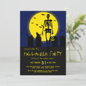 Beängstigendes Skelett Katzenbäder Friedhofszene H Einladung (Stehend Vorderseite)