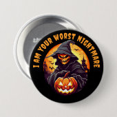 Beängstigendes Skelett mit KürbisHalloween Button (Vorne & Hinten)