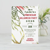 Beängstigendes Skull-Kostüm-Party von Spooky Adult Einladung (Stehend Vorderseite)