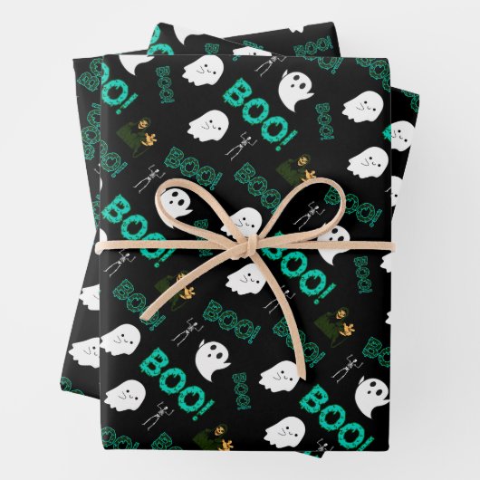 BEÄNGSTIGENDES SPOOKY-HALLOWEEN-MUSTER GESCHENKPAPIER SET (Beispiel)