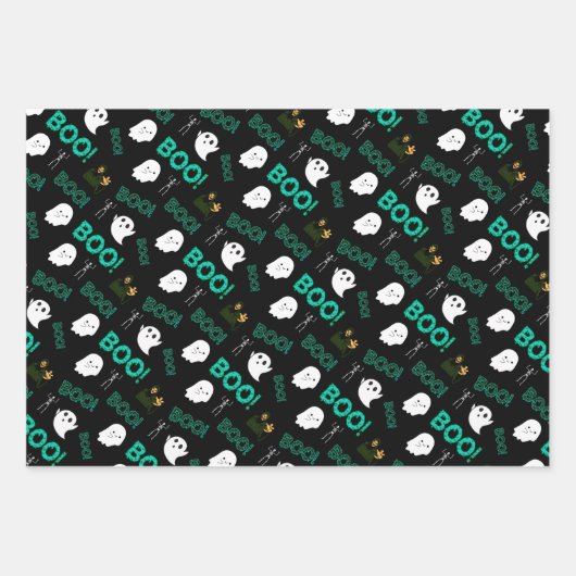 BEÄNGSTIGENDES SPOOKY-HALLOWEEN-MUSTER GESCHENKPAPIER SET (Vorderseite)