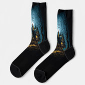 Beängstigendes Spuk Haus am Schwarzen Abend Socken (Linkes Detail)