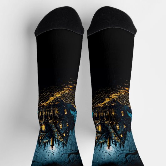 Beängstigendes Spuk Haus am Schwarzen Abend Socken (Oben)