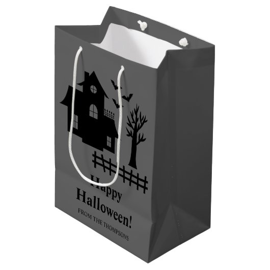 Beängstigendes Spuk Haus Silhouette glücklich Hall Mittlere Geschenktüte (Vorderseite Schrägansicht)