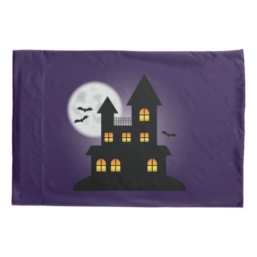 Beängstigendes Spuk Haus zu Lila Halloween Kissenbezug (Rückseite)