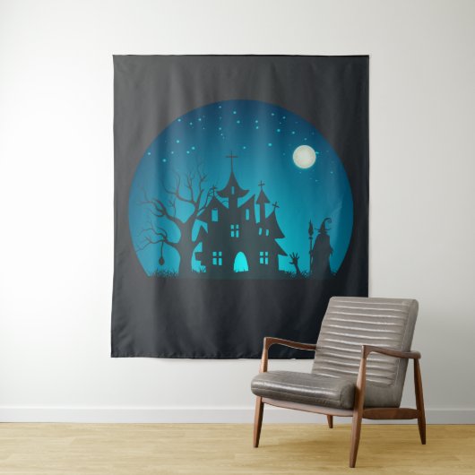 Beängstigendes und lustiges blaues und schwarzes S Wandteppich (Beispiel)