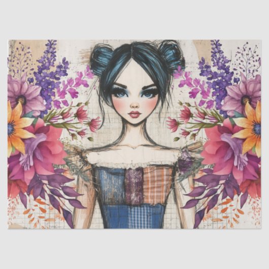 Beängstigendes Vintages Blumenkleid Ephemera Seidenpapier (Vorderseite)