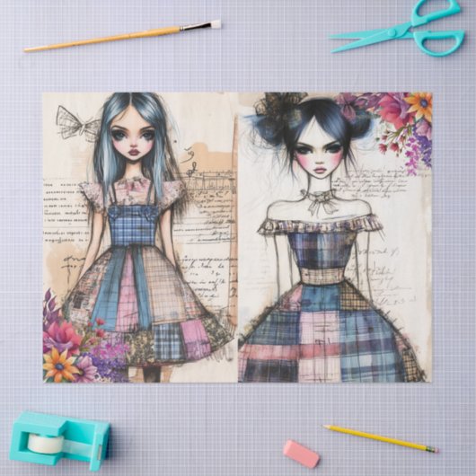 Beängstigendes Vintages Blumenkleid Ephemera Seidenpapier (Basteln)