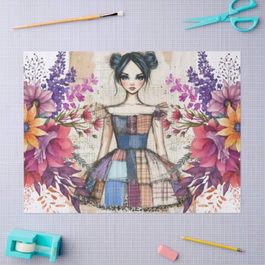 Beängstigendes Vintages Blumenkleid Ephemera Seidenpapier (Basteln)