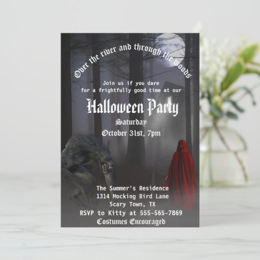 Beängstigendes Werwolf Red Riding Haube Halloween- Einladung (Stehend Vorderseite)