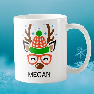 Beanie & Brille Weihnachts-Geweih Rentier Gesicht Kaffeetasse