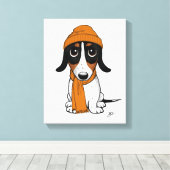 Beanie Dog | Niedliche Dackel Piebald Leinwanddruck (Insitu (Holzboden))