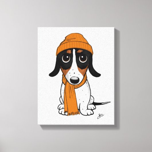 Beanie Dog | Niedliche Dackel Piebald Leinwanddruck (Vorderseite)