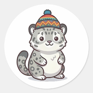 Beanie Leopard Runder Aufkleber