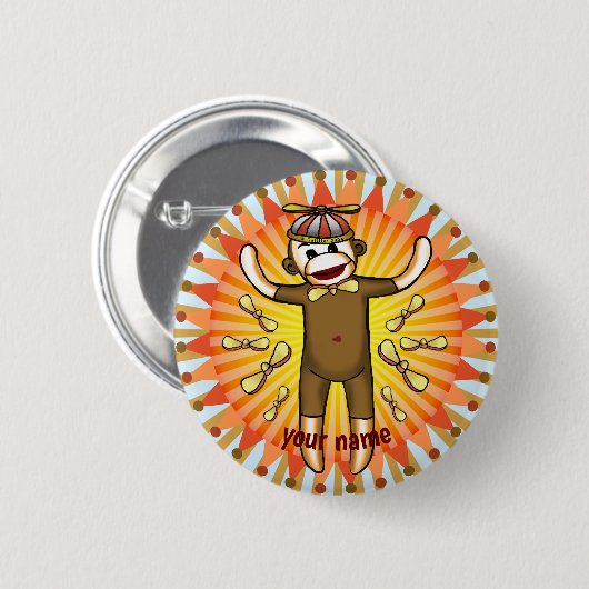 Beanie Sock Monkey Button (Vorne & Hinten)