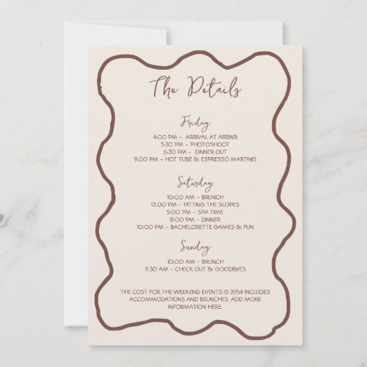 Beanies & Martinis Hand Drawn Bachelorette Wochene Einladung (Rückseite)