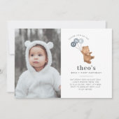 Bear 3 Blue Balloons Foto 1. Geburtstag Einladung (Vorderseite)