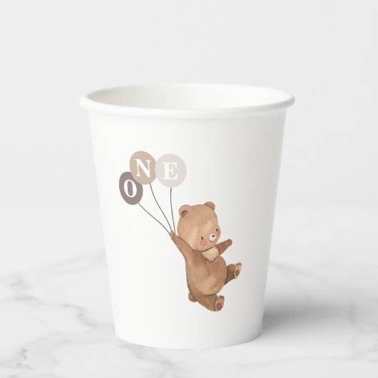 Bear 3 Braune Balloons 1. Geburtstag Pappbecher (Vorderseite)