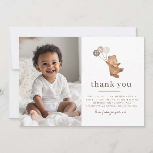 Bear 3 Brown Balloons Foto Vielen Dank Einladung (Vorderseite)