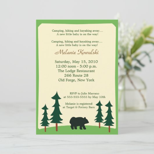 Bear Adirondack Lodge 12x18 Baby Dusche Einladung (Stehend Vorderseite)