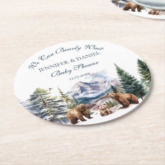 Bear Adventure Cosy Winter Bear Mountain Runder Pappuntersetzer (Angewinkelt)