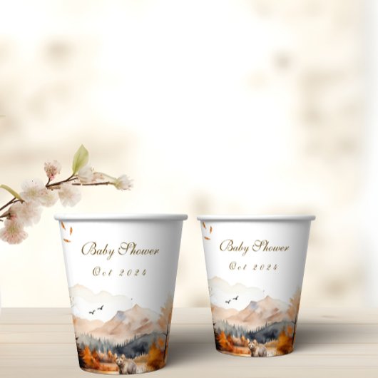 Bear Adventure Fall Mountains Neutrale Babydusche Pappbecher