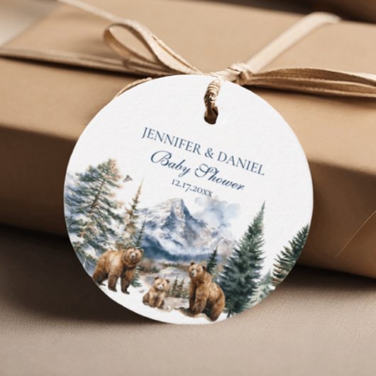 Bear Adventure Snow Mountain Winter Baby Dusche Geschenkanhänger