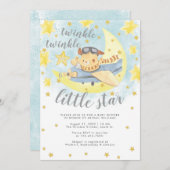 Bear Airplane Gold Twinkle Little Star Baby Dusche Einladung (Vorne/Hinten)