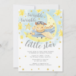 Bear Airplane Gold Twinkle Little Star Baby Dusche Einladung