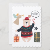 Bear and Angel Christmas Scandinavian Card Einladung (Vorderseite)