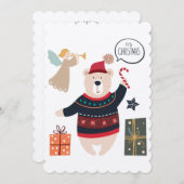 Bear and Angel Christmas Scandinavian Card Einladung (Vorne/Hinten)