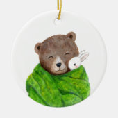 Bear and Bunny in Big Green Blanket Custom Name Keramik Ornament (Vorne)