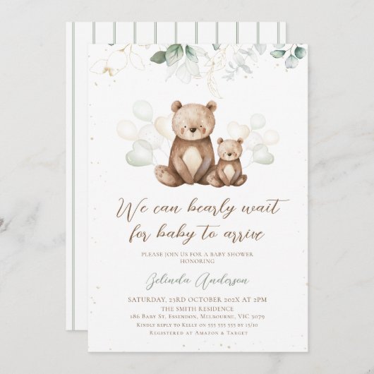 Bear and Cube Wir können frühzeitig abwarten Babyd Einladung (Vorne/Hinten)