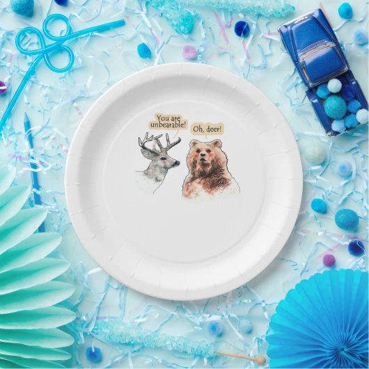 Bear And Deer Conversation Funny Wildlife Design Pappteller (Party)