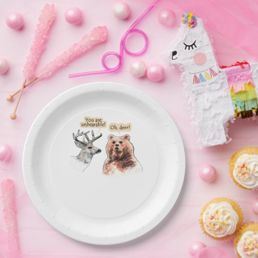 Bear And Deer Conversation Funny Wildlife Design Pappteller (Party)