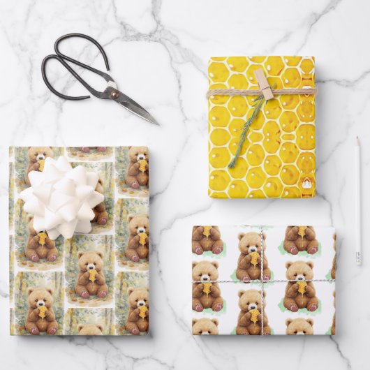  Bear and Honey Baby Shower Geschenkpapier Set (Vorderseite)