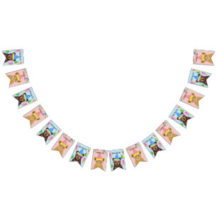 Bear and Lion Cub Blue Pink Personalisierter Name Wimpelkette