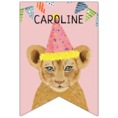 Bear and Lion Cub Blue Pink Personalisierter Name Wimpelkette (Zweite Fahne)