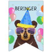 Bear and Lion Cub Blue Pink Personalisierter Name Wimpelkette (Erste Fahne)