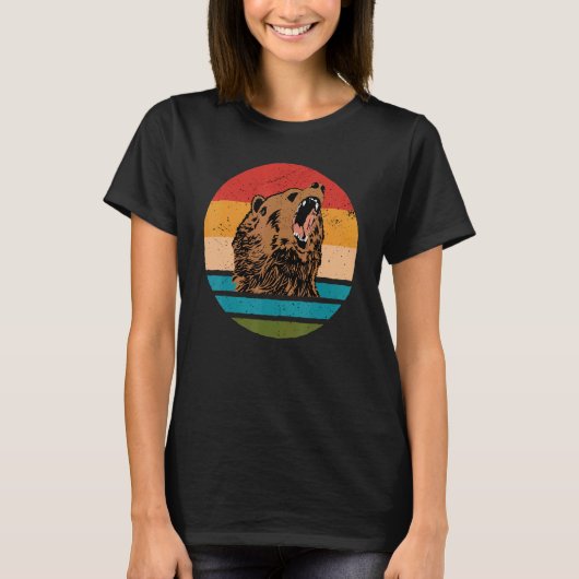 Bear Angry Roar Retro Sunset Angry Bear T-Shirt (Vorderseite)