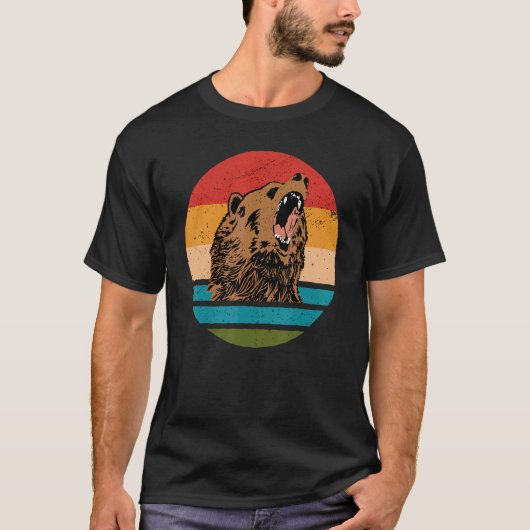 Bear Angry Roar Retro Sunset Angry Bear T-Shirt (Vorderseite)