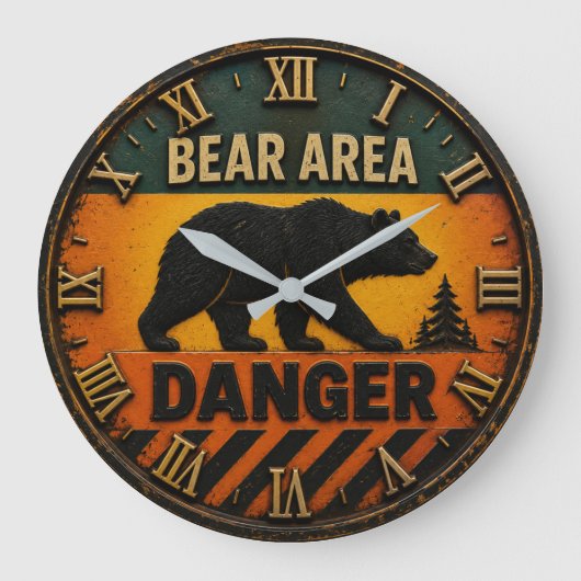 Bear Area Danger Camping & Hunting Gift Große Wanduhr (Vorderseite)