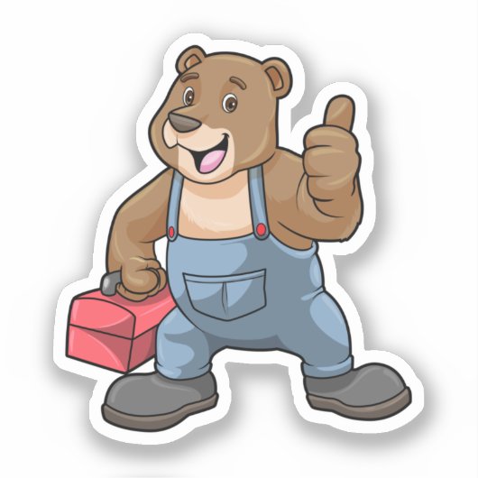 Bear as Craftsman with Tool box Aufkleber (Vorderseite)