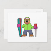 Bear as Skier mit Ski & Skistöcken Postkarte (Vorne/Hinten)