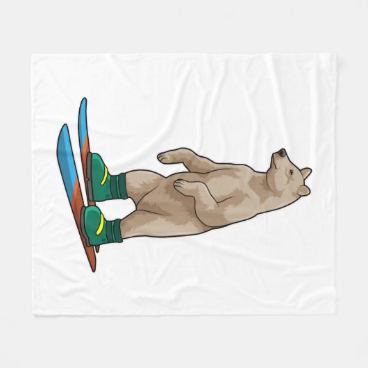 Bear as Skier with Ski Fleecedecke (Vorderseite (Horizontal))