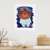 Bear Astronaut Floating Space Stars Wasserfarbe Poster (Küche)