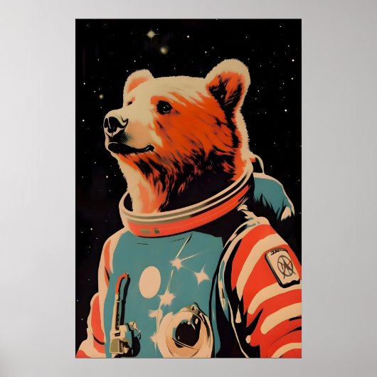Bear Astronaut Poster, Bear Retro Print, Brown Poster (Vorne)