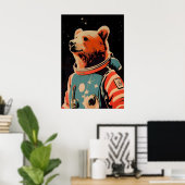 Bear Astronaut Poster, Bear Retro Print, Brown Poster (Heimbüro)